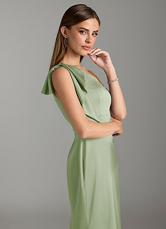 Azazie Rinna Bridesmaid Dresses Dusty Sage Mermaid Ruched Stretch Satin Dress image6