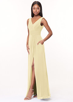 Azazie Karina Bridesmaid Dresses Lemon Sorbet A-Line Pleated Chiffon Dress image3