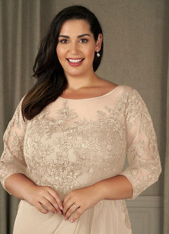 Azazie Calanthe Mère de la mariée Robes Robe Trapèze en Mousseline de soie Décolleté Champagne image3