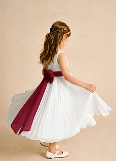 Azazie Margot Flower Girl Dresses Ivory Burgundy A-Line Pleated Chiffon Dress image7