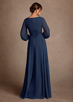 Azazie Yorba Mother of the Bride Dresses Dark Navy A-Line Lace Chiffon Dress image3