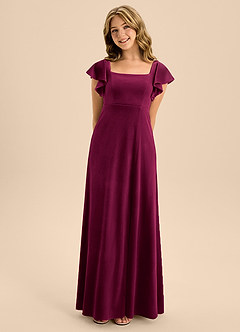 Azazie Bondi Junior Cabernet A-Line Bow Velvet Dress image4