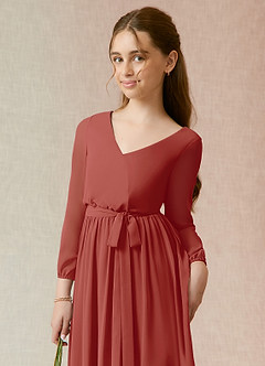 Azazie Angelica Junior Terracotta A-Line Pleated Chiffon Dress image6