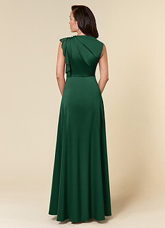 Azazie Narine Mother of the Bride Dresses Dark Green A-Line High Neckline Pleated Stretch Satin Dress image5