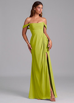Azazie Johana Jurken voor bruidsmeisjes Converteerbaar Jurk van Chiffon met Zeemeermin Off the Shoulder Citroengras image6