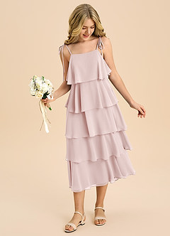 Azazie Shortcake Junior Blushing Pink A-Line Bow Chiffon Dress image3