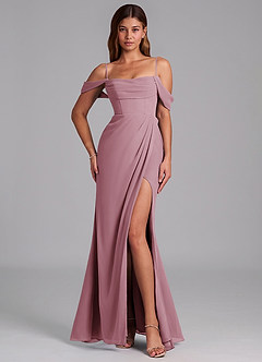 Azazie Johana Bridesmaid Dresses Vintage Mauve Mermaid Off the Shoulder Chiffon Convertible Dress image4