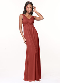 Azazie Oceana Venta Final Vestido de Dusty Rose de Malla de Acampanado con Cuello en V plisado image1