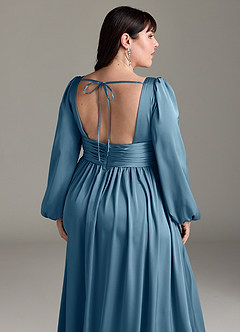 Azazie Norah Brautjungfernkleider A-Linie Stretch-Satin Kleid Bermudablau image13