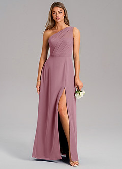 Azazie Phaedra Bridesmaid Dresses Vintage Mauve A-Line One Shoulder Chiffon Dress image3