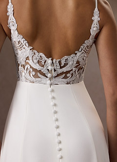 Azazie Xena Wedding Dresses Diamond White Cocoa A-Line V-Neck Sequins Stretch Crepe Dress image5