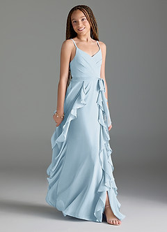 Azazie Peyton Junior Sky Blue A-Line V-Neck Cascading Ruffles Chiffon Dress image3