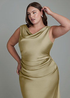 Azazie Kieryn Vestidos de damas de honor Vestido Musgo Verde de Satén Elástico de Corte Sirena con Plisado image12