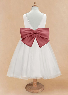 Azazie Seline Flower Girl Dresses Ivory Antique Rose A-Line Bow Tulle Dress image7