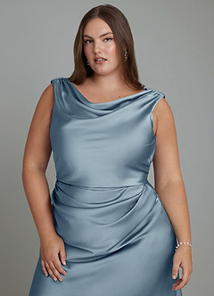 Azazie Kieryn Jurken voor bruidsmeisjes Jurk van Stretch Satijn met Zeemeermin Geplooide Stoffig Blauw image6