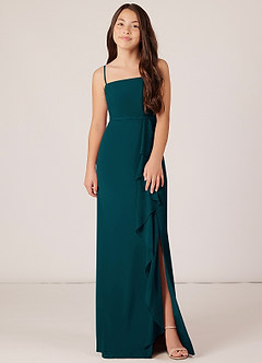 Azazie Kaylee Junior Pine A-Line with Belt Chiffon Dress image1