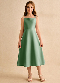 Azazie Jaella Girls Formal Kukkatyttöjen mekot A-linja Laskostettu Matta satiini Tee-pituus Mekko image3