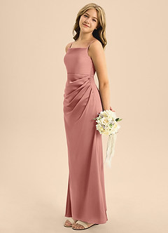 Azazie Renna Junior Rosette A-Line Pleated Stretch Satin Dress image3