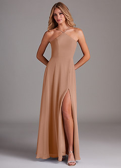 Azazie Bailey Bridesmaid Dresses Champagne Rose A-Line Halter Side Slit Chiffon Dress image5