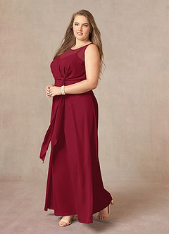 Azazie Marchioness Mother of the Bride Dresses Burgundy A-Line Scoop Pleated Chiffon Dress image9
