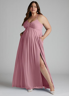 Azazie Annabelle Maternity Bridesmaid Dresses A-Line V-Neck Pleated Mesh Floor-Length Dress image9