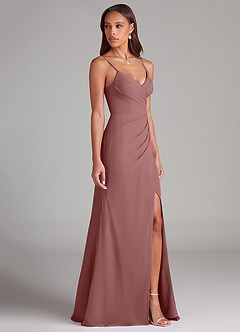 Azazie Maci Brautjungfernkleider Etui Plissee Chiffon Kleid Wüstenrose image4
