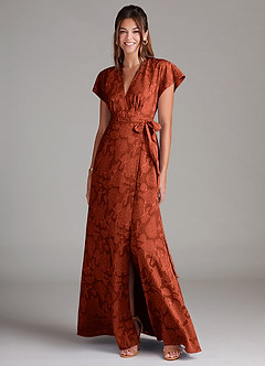 Azazie Ling Bridesmaid Dresses Auburn A-Line Pleated Floral Burnout Dress image3