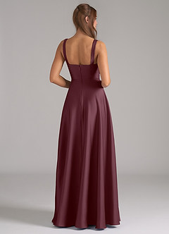 Azazie Shaude Bridesmaid Dresses Sangria A-Line Pleated Stretch Satin Dress image6