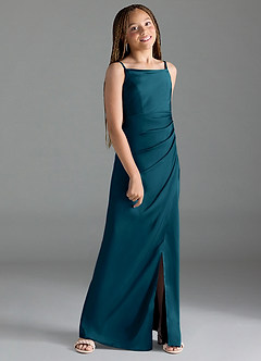 Azazie Leonis Junior A-Linie Plissee Stretch-Satin Kleid Tintenblau image3