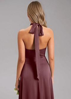 Azazie Tracie Abiti da Damigella Abito A-Line in Raso Elasticizzato Spacco Laterale Sangria image7