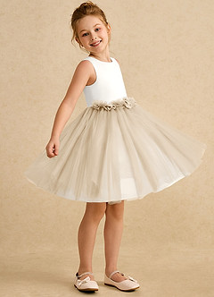 Azazie Louisa Blumenmädchenkleider A-Linie ärmellos Tüll Kleid Elfenbein Champagner image3