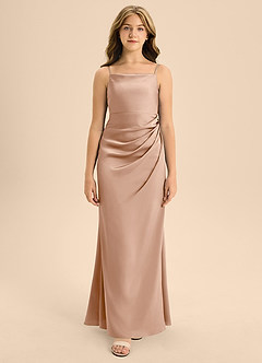 Azazie Renna Junior English Rose A-Line Pleated Stretch Satin Dress image6