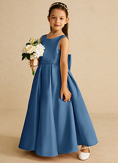 Azazie Pipsy Flower Girl Dresses Twilight A-Line Bow Matte Satin Dress image2