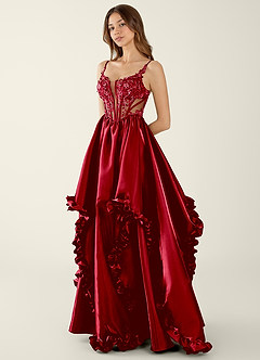 Halley Red V-neck lace Corset A-line Prom Dress image3