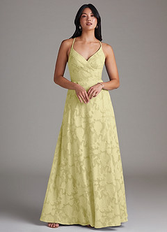 Azazie Davis Bridesmaid Dresses Lemon Sorbet A-Line Pleated Floral Burnout Dress image3