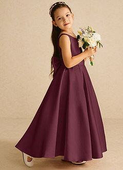 Azazie Pipsy Flower Girl Dresses Cabernet A-Line Bow Matte Satin Dress image3