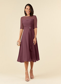 Azazie Naomi Mother of the Bride Dresses Sangria A-Line Boatneck Pleated Chiffon Dress image1