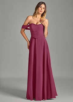 Azazie Chelsey Abiti da Damigella Abito Convertibile A-Line in Chiffon a Spalla Scoperta Gelso image4