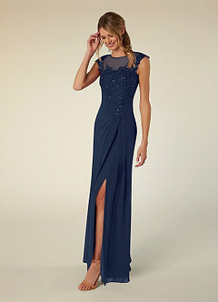 Azazie Libby Mother of the Bride Dresses Dark Navy A-Line Scoop Sequins Chiffon Dress image3