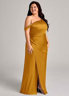 Azazie Madelyn Bridesmaid Dresses Butterscotch Mermaid One Shoulder Stretch Satin Convertible Dress image12