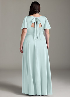 Azazie Kimber Bridesmaid Dresses Sea Glass A-Line Ruched Stretch Satin Dress image8