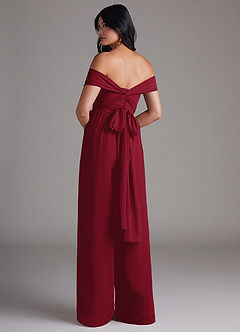Azazie Lamara Bridesmaid Dresses Burgundy Off the Shoulder Chiffon Convertible Jumpsuit image5