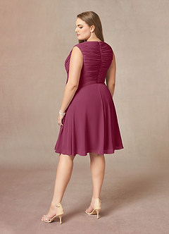 Azazie Theron Kleider für die Brautmutter A-Linie V-Hals Gefaltet Chiffon Kleid Maulbeerrot image4