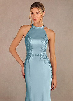 Azazie Tyra vestidos de madre de la novia Vestido de Azul Malhumorado de Satén Elástico de Sirena con Encaje image4