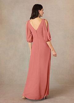 Azazie Bronwyn Abiti per la Madre della Sposa Abito A-Line in Chiffon Increspato con Scollo a V Salmone Rosa image8