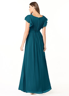 Azazie Daphne Bescheidene Brautjungfernkleider A-Linie Gekräuselt Chiffon Bodenlänge Kleid image2