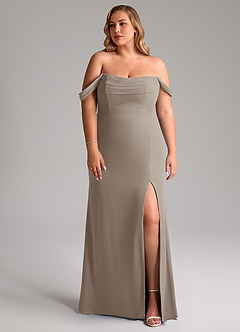 Azazie Saige Bridesmaid Dresses Taupe A-Line Off the Shoulder Chiffon Convertible Dress image10