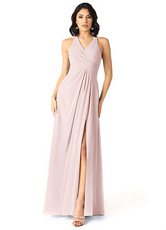 Azazie Danica Bridesmaid Dresses Blushing Pink A-Line Pleated Chiffon Dress image1