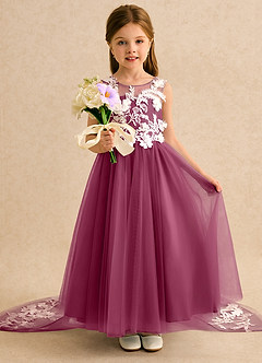 Azazie Mixie vestidos de niña de las flores Vestido de Mora de Encaje de Corte Princesa image6