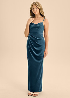 Azazie Mai Junior Blue Topaz A-Line Sweetheart Neckline Velvet Dress image1